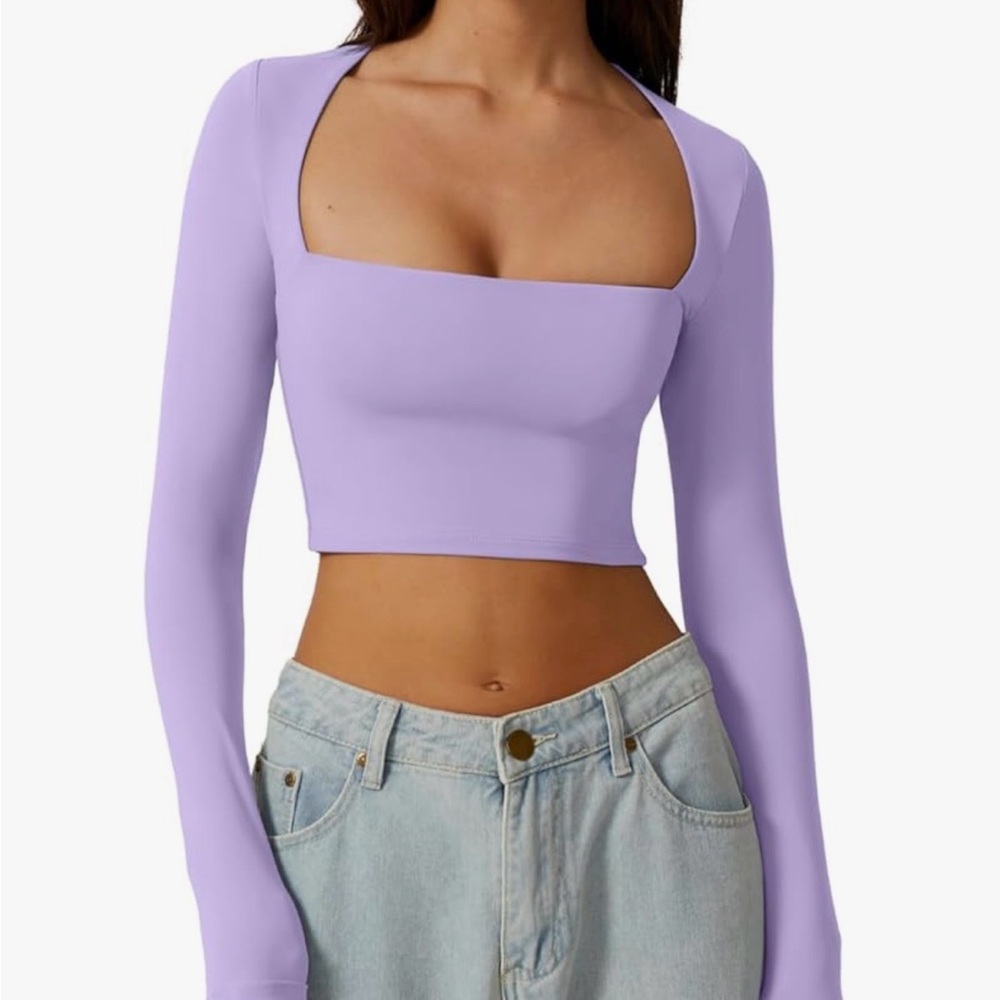 Qinsen Lilac Long Sleeve Crop Top